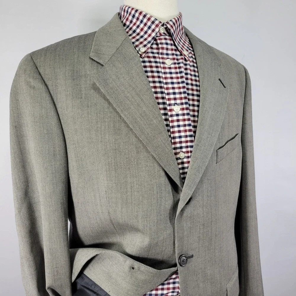 Chaps‎ Ralph Lauren Men's Sport Coat Blazer Three Button Gray Herringbone 42L